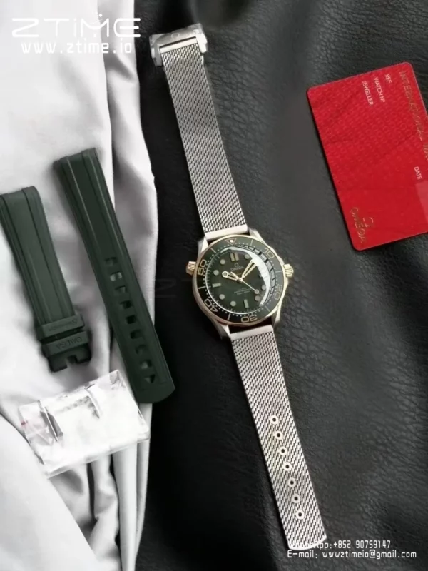 OMEGA  Seamaster 300M Diver Titanium/Bronze VSF 1:1 Best Edition Green Dial on Titanium Mesh Bracelet A8806 - Super Clone Watch | 1:1 Best Version