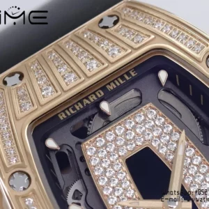 Richard Mille RM07 RM07-01 RG Ladies  ZF 1:1 Best Edition Black Diamonds  Dial on Black  Rubber Strap - Super Clone Watch | 1:1 Best Version