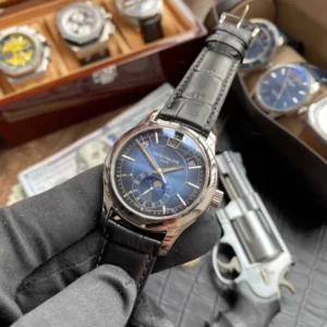 Patek Philippe Annual Calendar 5205G-010  40mm SS GRF 1:1 Best Edition Blue Dial on Black Leather Strap A324 V2 - Super Clone Watch | 1:1 Best Version