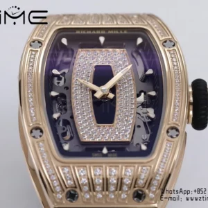 Richard Mille RM07 RM07-01 RG Ladies  ZF 1:1 Best Edition Black Diamonds  Dial on Black  Rubber Strap - Super Clone Watch | 1:1 Best Version