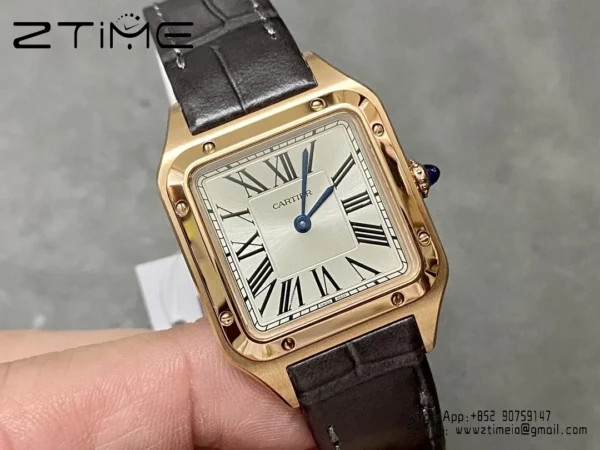 Cartier Santos Dumont WSSA0022 Small F1 Factory 1:1 Best Edition white Dial on Gray Leather Strap Quartz - Super Clone Watch | 1:1 Best Version