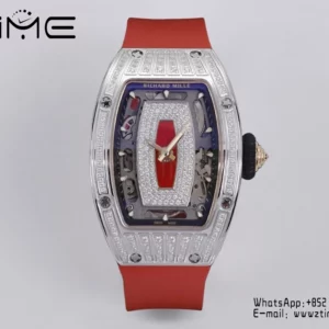 Richard Mille RM07 RM07-01 Ladies  ZF 1:1 Best Edition Red Diamonds  Dial on Red Rubber Strap - Super Clone Watch | 1:1 Best Version