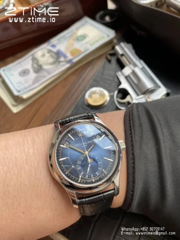 Patek Philippe Annual Calendar 5205G-010  40mm SS GRF 1:1 Best Edition Blue Dial on Black Leather Strap A324 V2 - Super Clone Watch | 1:1 Best Version