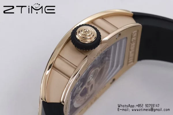 Richard Mille RM07 RM07-01 RG Ladies  ZF 1:1 Best Edition Black Diamonds  Dial on Black  Rubber Strap - Super Clone Watch | 1:1 Best Version
