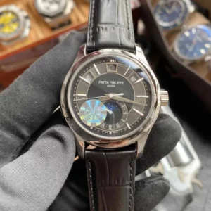 Patek Philippe Annual Calendar 5205G-010  40mm SS GRF 1:1 Best Edition Grey Dial on Black Leather Strap A324 V2 - Super Clone Watch | 1:1 Best Version