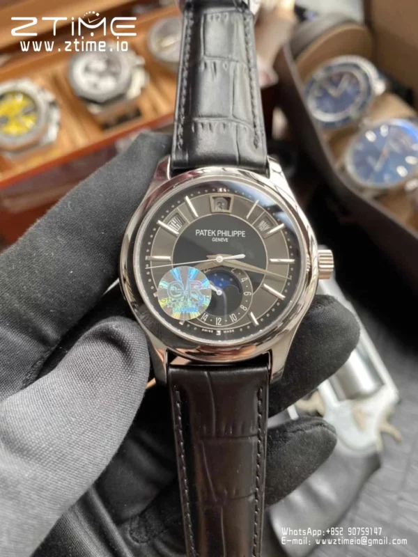 Patek Philippe Annual Calendar 5205G-010  40mm SS GRF 1:1 Best Edition Grey Dial on Black Leather Strap A324 V2 - Super Clone Watch | 1:1 Best Version