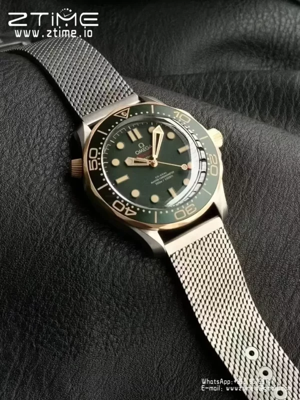 OMEGA  Seamaster 300M Diver Titanium/Bronze VSF 1:1 Best Edition Green Dial on Titanium Mesh Bracelet A8806 - Super Clone Watch | 1:1 Best Version