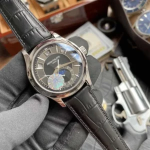 Patek Philippe Annual Calendar 5205G-010  40mm SS GRF 1:1 Best Edition Grey Dial on Black Leather Strap A324 V2 - Super Clone Watch | 1:1 Best Version