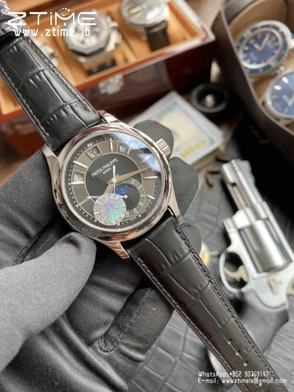 Patek Philippe Annual Calendar 5205G-010  40mm SS GRF 1:1 Best Edition Grey Dial on Black Leather Strap A324 V2 - Super Clone Watch | 1:1 Best Version