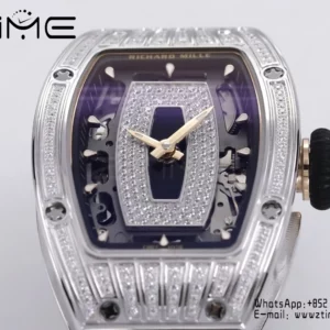 Richard Mille RM07 RM07-01 Ladies ZF 1:1 Mejor Edición Esfera de diamantes negros con correa de caucho blanco - Reloj Super Clon | 1:1 Mejor Versión