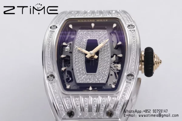 Richard Mille RM07 RM07-01 Ladies ZF 1:1 Mejor Edición Esfera de diamantes negros con correa de caucho blanco - Reloj Super Clon | 1:1 Mejor Versión