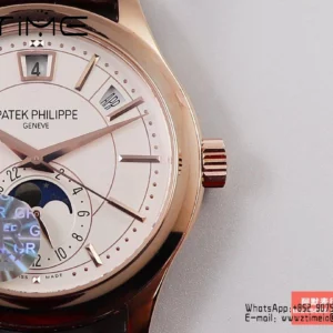 Patek Philippe Annual Calendar 5205R-010  40mm RS GRF 1:1 Best Edition White Dial on Brown Leather Strap A324 V2 - Super Clone Watch | 1:1 Best Version