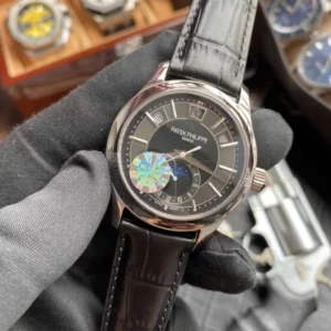 Patek Philippe Annual Calendar 5205G-010  40mm SS GRF 1:1 Best Edition Grey Dial on Black Leather Strap A324 V2 - Super Clone Watch | 1:1 Best Version