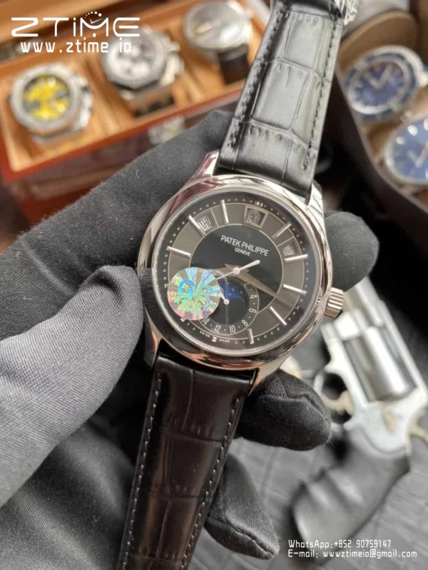 Patek Philippe Annual Calendar 5205G-010  40mm SS GRF 1:1 Best Edition Grey Dial on Black Leather Strap A324 V2 - Super Clone Watch | 1:1 Best Version