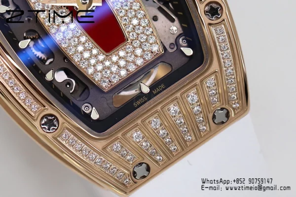 Richard Mille RM07 RM07-01 RG Ladies  ZF 1:1 Best Edition Red Diamonds  Dial on White Rubber Strap - Super Clone Watch | 1:1 Best Version