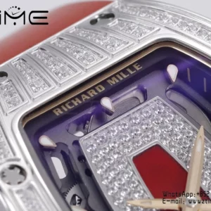 Richard Mille RM07 RM07-01 Ladies  ZF 1:1 Best Edition Red Diamonds  Dial on Red Rubber Strap - Super Clone Watch | 1:1 Best Version