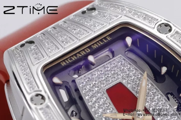 Richard Mille RM07 RM07-01 Ladies  ZF 1:1 Best Edition Red Diamonds  Dial on Red Rubber Strap - Super Clone Watch | 1:1 Best Version
