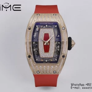 Richard Mille RM07 RM07-01 RG Ladies  ZF 1:1 Best Edition Red Diamonds  Dial on Red Rubber Strap - Super Clone Watch | 1:1 Best Version