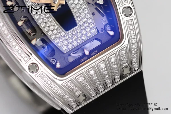 Richard Mille RM07 RM07-01 Ladies ZF 1:1 Mejor Edición Esfera de diamantes negros con correa de caucho blanco - Reloj Super Clon | 1:1 Mejor Versión