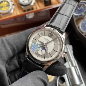 Patek Philippe Annual Calendar 5205G-010  40mm SS GRF 1:1 Best Edition White Dial on Black Leather Strap A324 V2 - Super Clone Watch | 1:1 Best Version