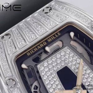 Richard Mille RM07 RM07-01 Ladies ZF 1:1 Mejor Edición Esfera de diamantes negros con correa de caucho blanco - Reloj Super Clon | 1:1 Mejor Versión