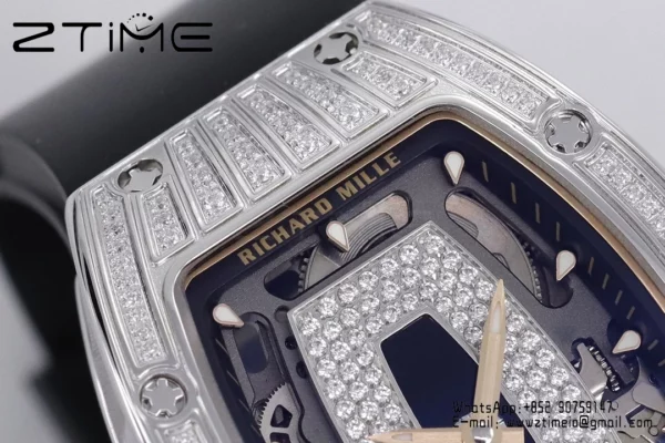 Richard Mille RM07 RM07-01 Ladies ZF 1:1 Mejor Edición Esfera de diamantes negros con correa de caucho blanco - Reloj Super Clon | 1:1 Mejor Versión