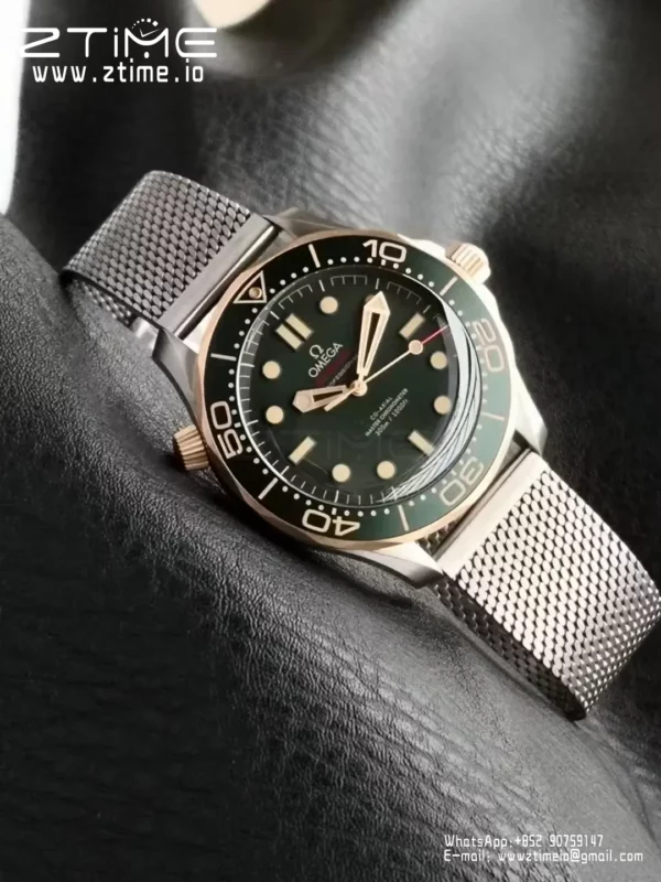 OMEGA  Seamaster 300M Diver Titanium/Bronze VSF 1:1 Best Edition Green Dial on Titanium Mesh Bracelet A8806 - Super Clone Watch | 1:1 Best Version