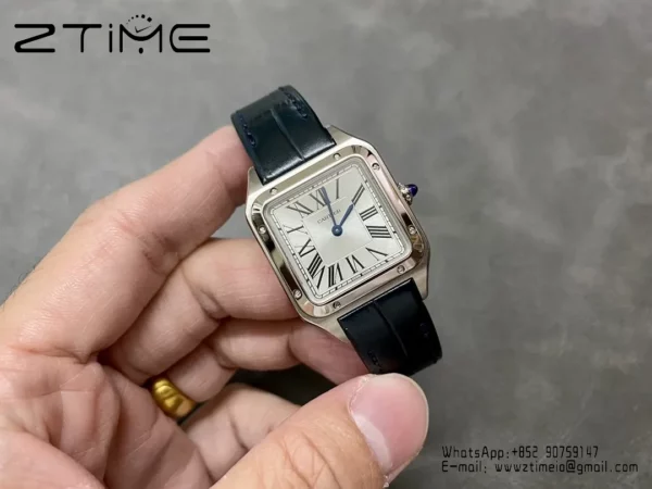 Cartier Santos Dumont WSSA0023 Small F1 Factory 1:1 Best Edition white Dial on Blue Leather Strap Quartz - Super Clone Watch | 1:1 Best Version