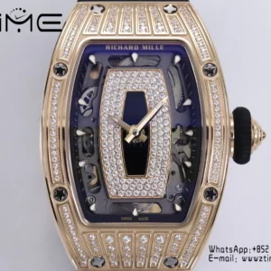 Richard Mille RM07 RM07-01 RG Ladies  ZF 1:1 Best Edition Black Diamonds  Dial on Black  Rubber Strap - Super Clone Watch | 1:1 Best Version
