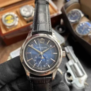 Patek Philippe Annual Calendar 5205G-010  40mm SS GRF 1:1 Best Edition Blue Dial on Black Leather Strap A324 V2 - Super Clone Watch | 1:1 Best Version
