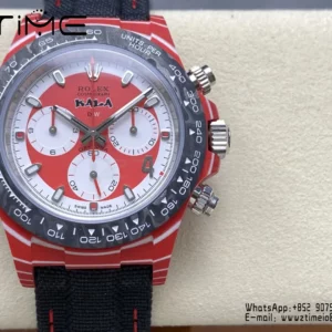 Rolex Daytona DiW x KAKHA KALADZE Red Carbon DIWF 1:1 Best Edition Blue Dial on Orange Nylon Strap - Super Clone Watch | 1:1 Best Version