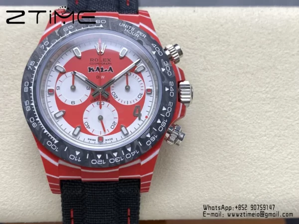 Rolex Daytona DiW x KAKHA KALADZE Red Carbon DIWF 1:1 Best Edition Blue Dial on Orange Nylon Strap - Super Clone Watch | 1:1 Best Version