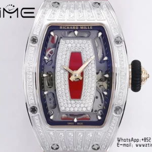 Richard Mille RM07 RM07-01 Ladies  ZF 1:1 Best Edition Red Diamonds  Dial on Red Rubber Strap - Super Clone Watch | 1:1 Best Version