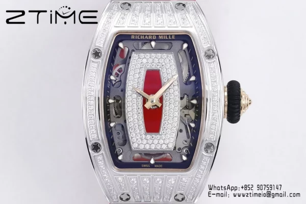 Richard Mille RM07 RM07-01 Ladies  ZF 1:1 Best Edition Red Diamonds  Dial on Red Rubber Strap - Super Clone Watch | 1:1 Best Version