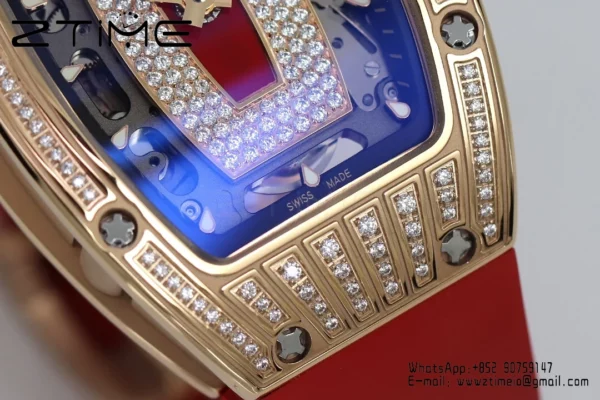 Richard Mille RM07 RM07-01 RG Ladies  ZF 1:1 Best Edition Red Diamonds  Dial on Red Rubber Strap - Super Clone Watch | 1:1 Best Version