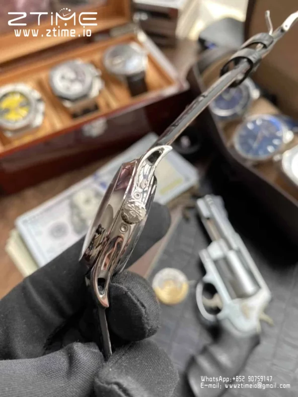 Patek Philippe Annual Calendar 5205G-010  40mm SS GRF 1:1 Best Edition Blue Dial on Black Leather Strap A324 V2 - Super Clone Watch | 1:1 Best Version
