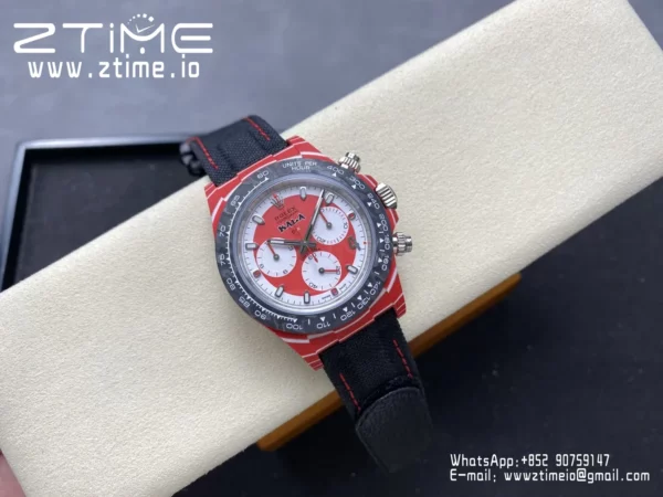 Rolex Daytona DiW x KAKHA KALADZE Red Carbon DIWF 1:1 Best Edition Blue Dial on Orange Nylon Strap - Super Clone Watch | 1:1 Best Version