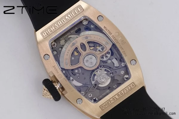Richard Mille RM07 RM07-01 RG Ladies  ZF 1:1 Best Edition Black Diamonds  Dial on Black  Rubber Strap - Super Clone Watch | 1:1 Best Version