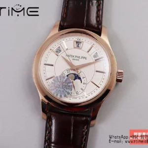 Patek Philippe Annual Calendar 5205R-010  40mm RS GRF 1:1 Best Edition White Dial on Brown Leather Strap A324 V2 - Super Clone Watch | 1:1 Best Version