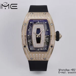 Richard Mille RM07 RM07-01 RG Ladies  ZF 1:1 Best Edition Black Diamonds  Dial on Black  Rubber Strap - Super Clone Watch | 1:1 Best Version
