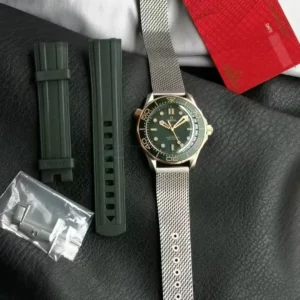 OMEGA  Seamaster 300M Diver Titanium/Bronze VSF 1:1 Best Edition Green Dial on Titanium Mesh Bracelet A8806 - Super Clone Watch | 1:1 Best Version