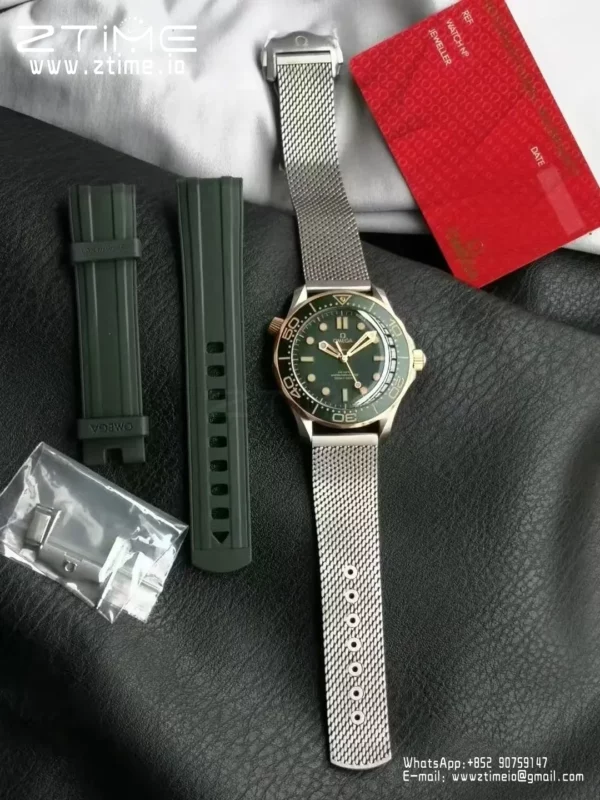 OMEGA  Seamaster 300M Diver Titanium/Bronze VSF 1:1 Best Edition Green Dial on Titanium Mesh Bracelet A8806 - Super Clone Watch | 1:1 Best Version
