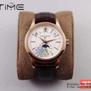 Patek Philippe Annual Calendar 5205R-010  40mm RS GRF 1:1 Best Edition White Dial on Brown Leather Strap A324 V2 - Super Clone Watch | 1:1 Best Version