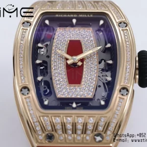 Richard Mille RM07 RM07-01 RG Ladies  ZF 1:1 Best Edition Red Diamonds  Dial on Red Rubber Strap - Super Clone Watch | 1:1 Best Version