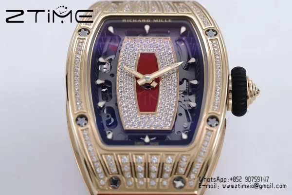Richard Mille RM07 RM07-01 RG Ladies  ZF 1:1 Best Edition Red Diamonds  Dial on Red Rubber Strap - Super Clone Watch | 1:1 Best Version