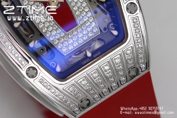 Richard Mille RM07 RM07-01 Ladies  ZF 1:1 Best Edition Red Diamonds  Dial on Red Rubber Strap - Super Clone Watch | 1:1 Best Version