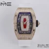 Richard Mille RM07 RM07-01 RG Ladies  ZF 1:1 Best Edition Red Diamonds  Dial on White Rubber Strap - Super Clone Watch | 1:1 Best Version