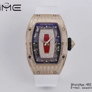 Richard Mille RM07 RM07-01 RG Ladies  ZF 1:1 Best Edition Red Diamonds  Dial on White Rubber Strap - Super Clone Watch | 1:1 Best Version