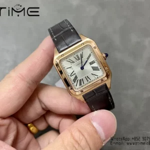 Cartier Santos Dumont WSSA0022 Small F1 Factory 1:1 Best Edition white Dial on Gray Leather Strap Quartz - Super Clone Watch | 1:1 Best Version