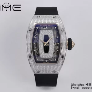 Richard Mille RM07 RM07-01 Ladies  ZF 1:1 Best Edition Black Diamonds  Dial on White Rubber Strap - Super Clone Watch | 1:1 Best Version